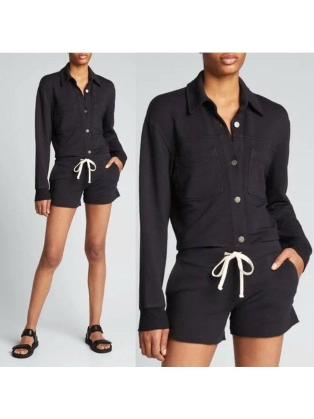 NWT Monrow Cropped Trucker Jacket Top XL Faded Black Button Down Supersoft